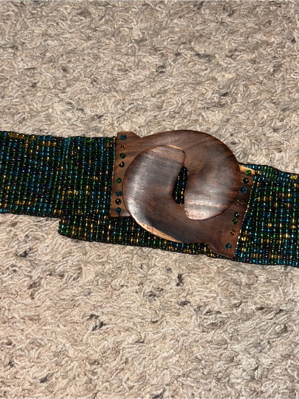 Beaded Belt with Wooden Buckle